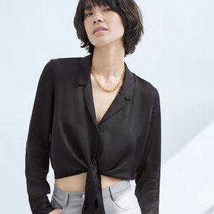 LIKE NEW - Aritzia Wilfred Tie-Front Blouse Black - XS